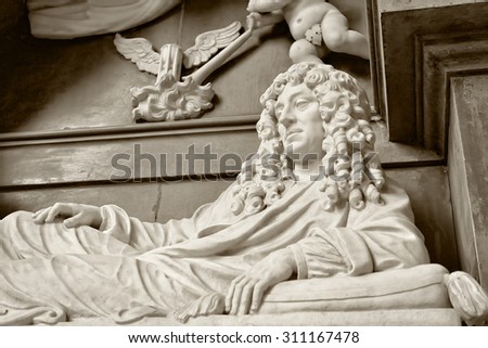 OUDENAARDE, BELGIUM-JUNY 23, 2015: Marble statue in interior of church Saint Walburga, known from 11 century