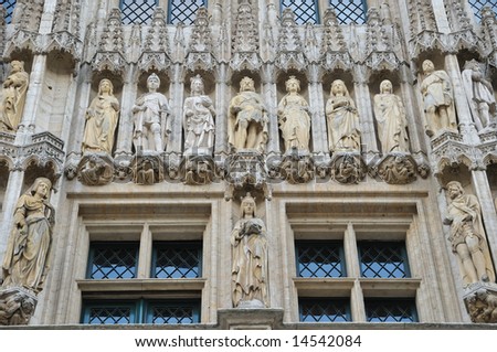 Gothic architecture of medieval cityhall on Grand Place in Brussels, Belgium