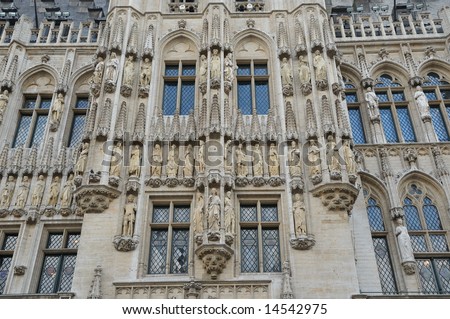 Gothic architecture details of Grand Place in Brussels, Belgium