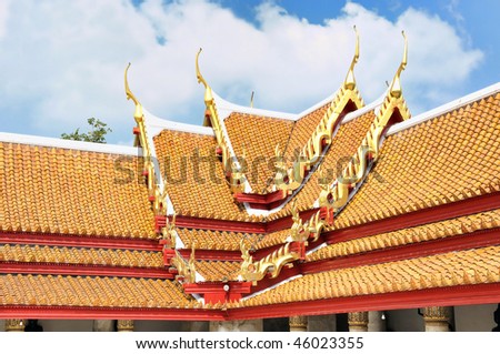 Decorated roof of buddhist temple in Bangkok, Thailand