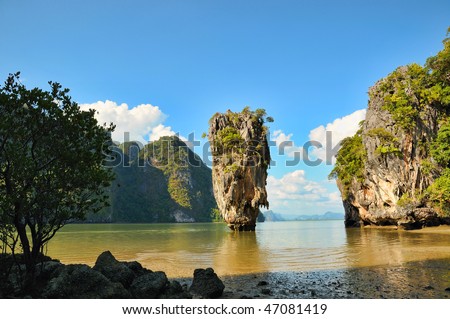 Nail Island in Thailand and surrounding landscape known as James Bond Island