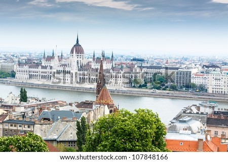 Parliament building in Budapest, view from hill