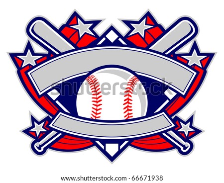 A dynamic baseball template featuring stars, banners and crossed bats.