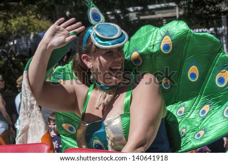 SYDNEY, AUSTRALIA - MAR 17TH:Woman participant in the  St Patrick\'s Day parade on March 17th 2013. Australia has marked the occasion since 1810