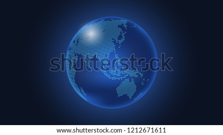 Dark Blue Vector background. Digital Dotted globe, Central heating views over East Asia