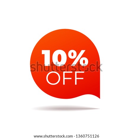 Red Vector Banner speech bubble on white background. 10 percent off