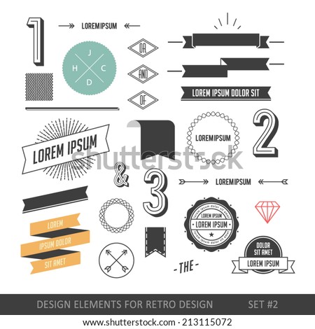 Hipster style infographics elements set for retro design. With ribbons, labels, rays, numbers, arrows, borders, diamonds and anchors. Vector illustration