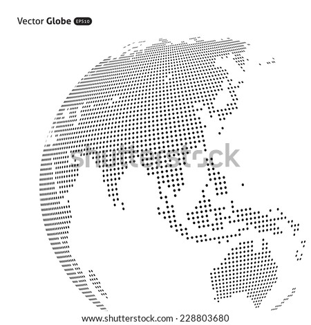 Vector abstract dotted globe, Central heating views over East Asia