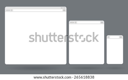 Flat blank browser windows for different devices. Vector Template for your content