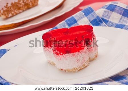 food serie: sweet fancy cake with craberry jelly
