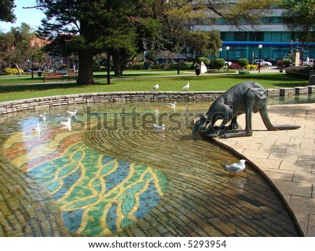 Kangaroo bronze craft art in Park with Aboriginal art