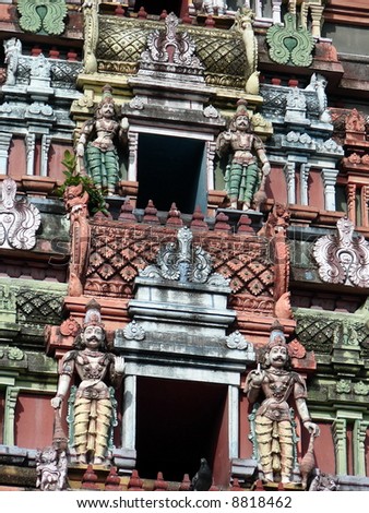 Colorful Indian temple roof details with ornaments