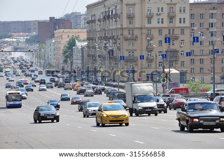MOSCOW, RUSSIA - 15.06.2015. Traffic on  Garden Ring. Sadovoe koltso -circular main street in central Moscow.