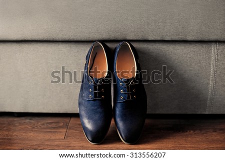 Men's leather dress blue shoes