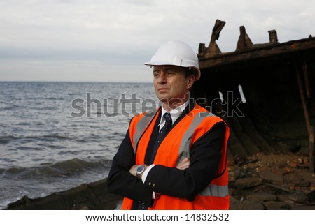 Image of (perhaps) an engineer on a ship wreck.