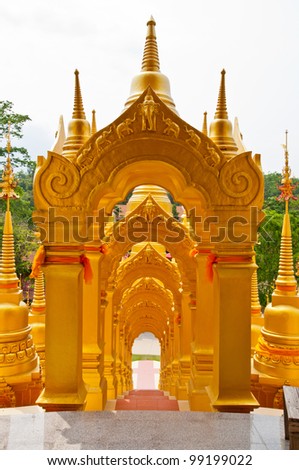 Golden frame of walk way at Wat Pasawangboon temple, Thailand.