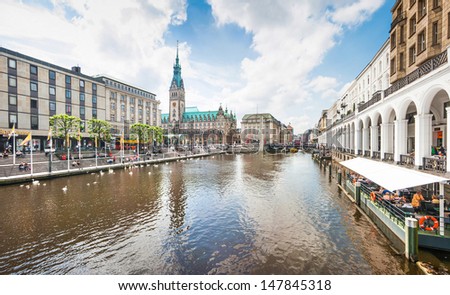 Beautiful view of the city center of Hamburg, Germany