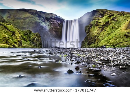 Similar – Image, Stock Photo mountain river with tall cliffs and green plants in a canyon