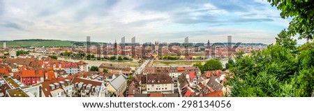 Aerial view of the historic city of Wurzburg, region of Franconia, Northern Bavaria, Germany
