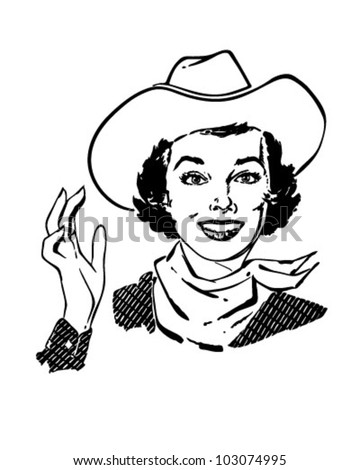 Cowgirl Waving - Retro Clipart Illustration - 103074995 : Shutterstock