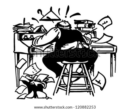Man Working Madly At Desk - Retro Clipart Illustration - 120882253 ...