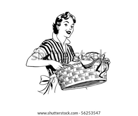 Lady With Laundry Basket - Retro Clip Art Stock Vector Illustration ...