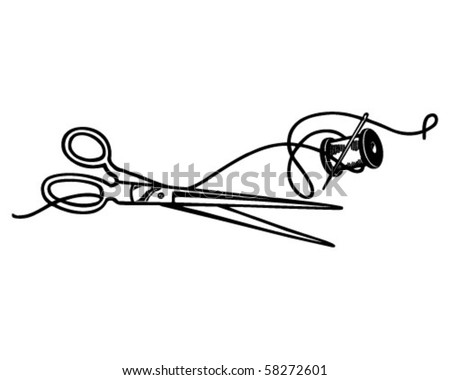 Scissors And Thread - Retro Clip Art Stock Vector Illustration 58272601 ...