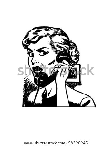 Angry Woman On Phone - Retro Clip Art