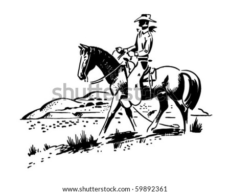 The Great Outdoors - Cowboy On Horseback - Retro Clip Art Stock Vector ...