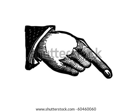 Hand Pointing Down - Retro Clip Art