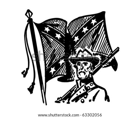 Confederate With Flag - Retro Clipart Illustration