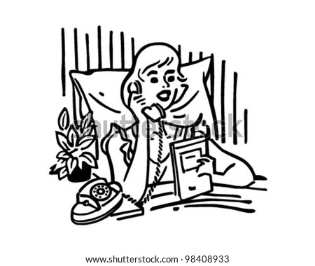 Woman Calling Room Service - Retro Clipart Illustration - 98408933 ...