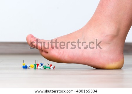 Female Foot Above Colored Pushpin Stock Photo 480165304 : Shutterstock