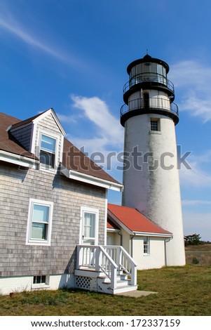 Highland Lighthouse Cape Cod. The Highland Light, or Cape Cod Light, a lighthouse on the Cape Cod National Seashore in North Truro, Massachusetts.