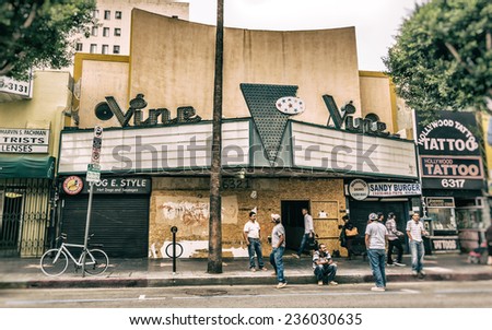 HOLLYWOOD, CALIFORNIA - NOV 10 2014: The Vine Theater on Hollywood Blvd. near Vine in Hollywood, California. Formerly the Admiral Theater, opened in 1940 and in a state of disrepair.