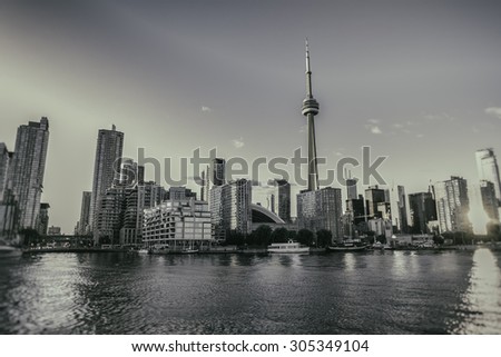 Toronto Skyline Black and White. The Toronto, Canada city skyline black and white.