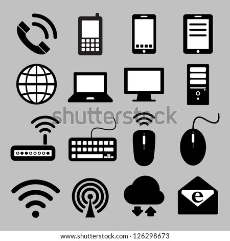 Icon set of mobile devices , computer and network connections ,Illustration eps 10