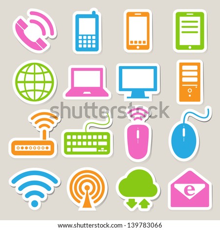 Icon set of mobile devices , computer and network connections ,Illustration eps 10