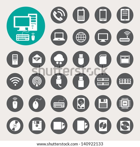 Mobile devices , computer and network connections icons set. Illustration eps 10