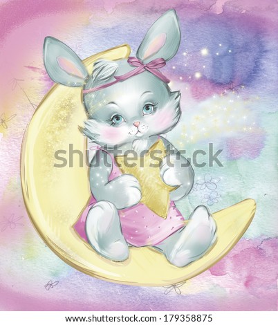 cute little rabbit on the moon