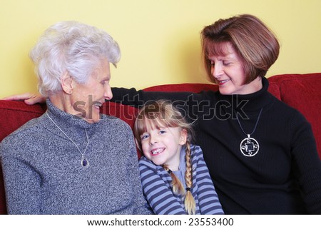 Mothers day visit between Great-grandmother, grandmother and great grand-daughter