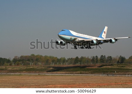 CHARLOTTE, NC - APRIL 2: Air Force One lands on Good Friday, April 2, 2010 in Charlotte. President Obama visits Charlotte NC to proclaim worst is over in the Economy on April 2, 2010 in Charlotte, North Carolina