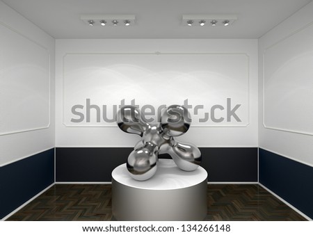 abstract art gallery interior with podium and art object