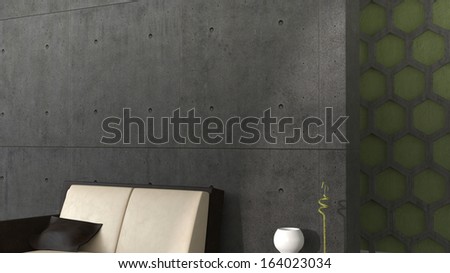 abstract modern interior with concrete wall and some furniture