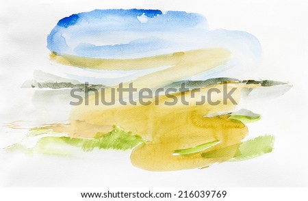 sketch of yellow field landscape painted in watercolors
