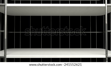 empty white warehouse or shop shelves isolated on black