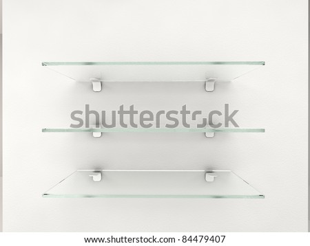 glass shelves on white wall