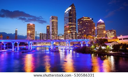 Downtown Tampa, Florida Skyline at night, building logos blurred for commercial use Foto stock © 