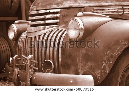 Old truck in sepia tone