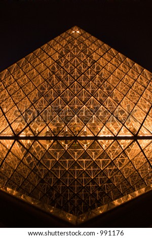 Night view of the pyramid at the Louvre museum – Paris, France